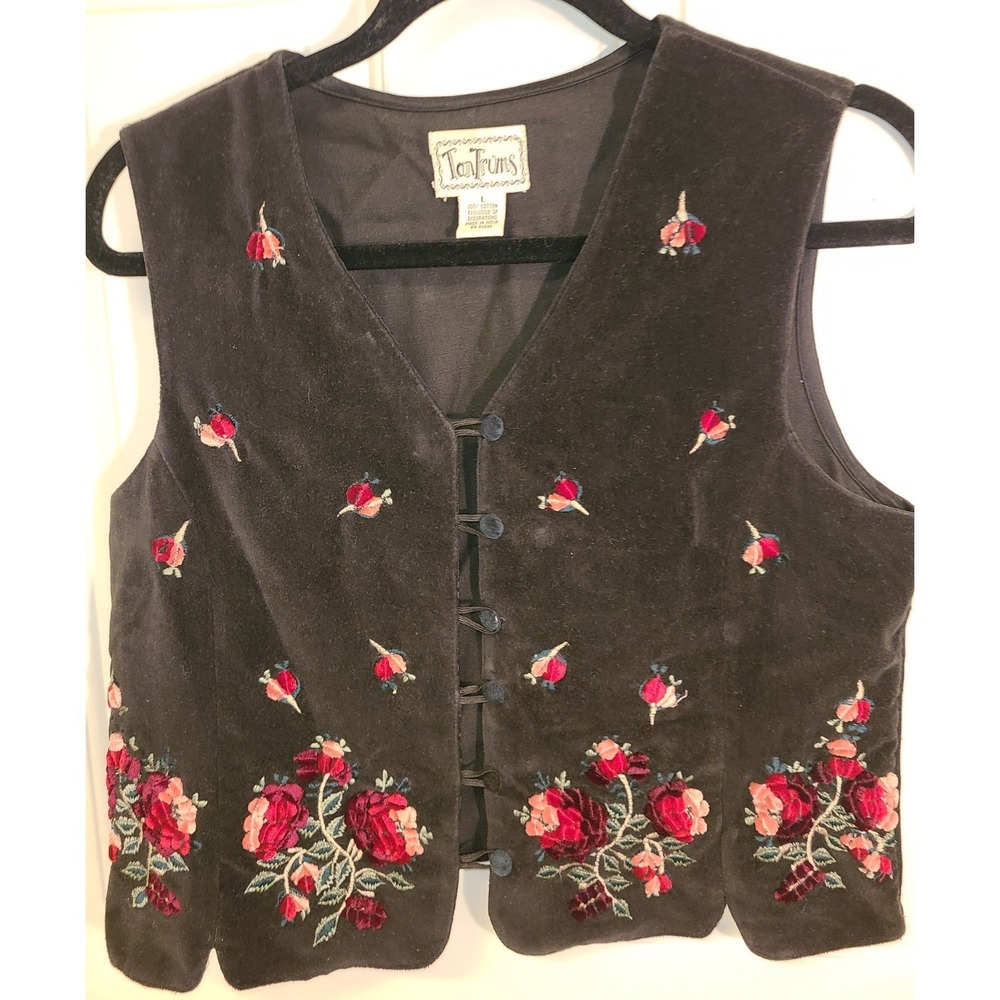 VTG•TANTRUMS VEST• EMBROIDERED & VELOUR• Lg• BUTTON DOWN VEST• Y2K 90S Whimsy - Picture 8 of 8